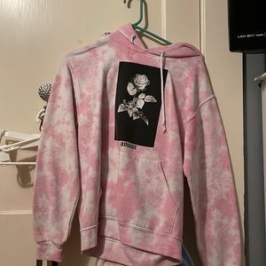White and pink tie-dye hoodie, with rose size small